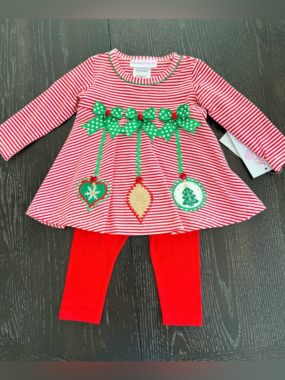 Bonnie Baby Red & White Striped Holiday Tunic with Red Leggings